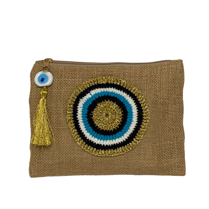 KarensLine Handmade Evil Eye Jute Small Clutch/Pouch Bag Black-Gold Beach  Bag Zipper Gift Bag with Tassel: Handbags: Amazon.com